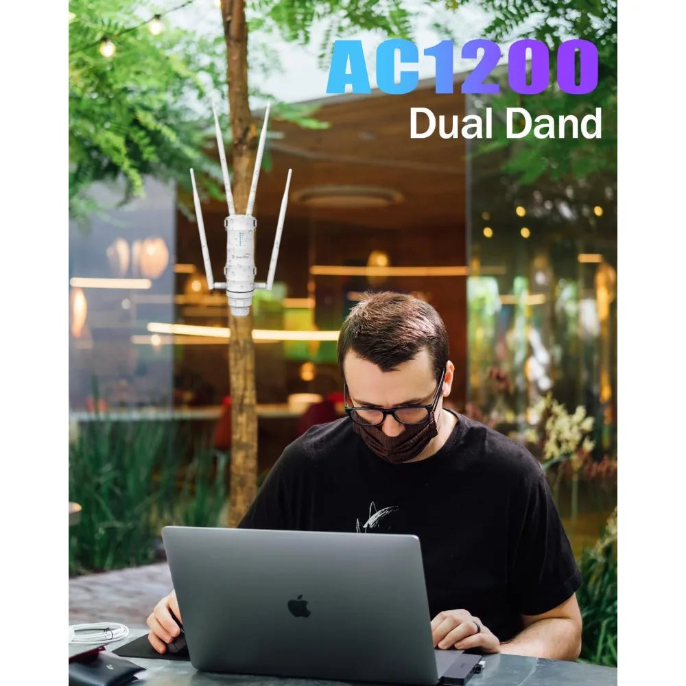 Outdoor Wifi Range Extender, Weatherproof Outdoor Access Point with POE, High Power Long Range Wifi Extender Signal Booster