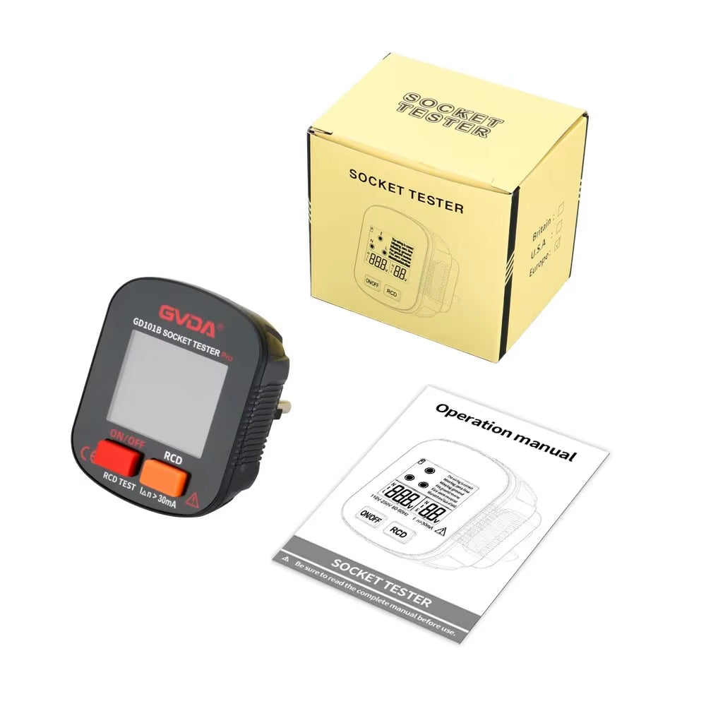 Socket Tester Pro Voltage Test Digital Outlet Socket Detecter EU Plug Ground Zero Line Plug Polarity Phase Checking GD101B