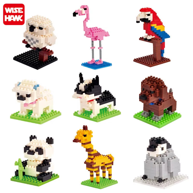 Kids Toy Mini Building Blocks Micro Bricks Eagle Moose Dog Cat Bird Animals 3D Model Bag Gifts Educational Toys for Children