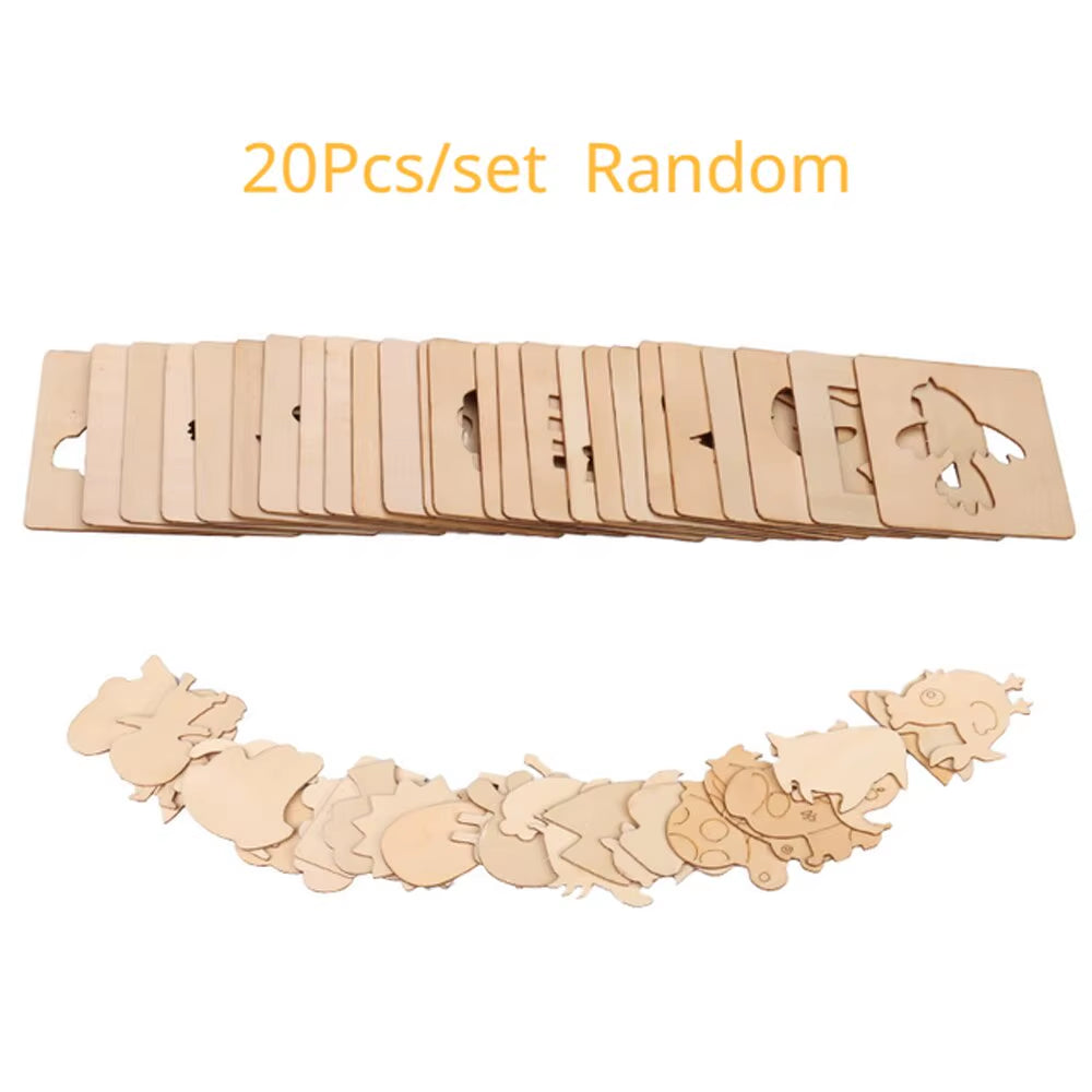 20Pcs Montessori Kids Toys Drawing Toys Wooden DIY Painting Template Stencils Learning Educational Toys for Children Gift