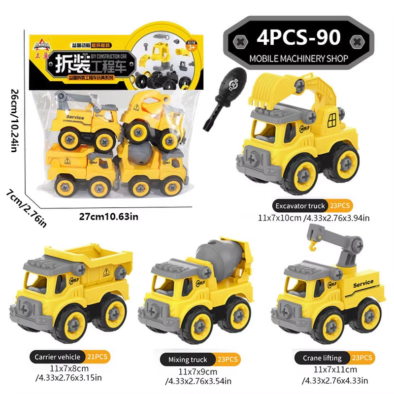 4/8PCS Engineering Vehicle Toys Construction Excavator Tractor Bulldozer Models Kids Toy Car DIY Detachable Game Boys Toys Gifts