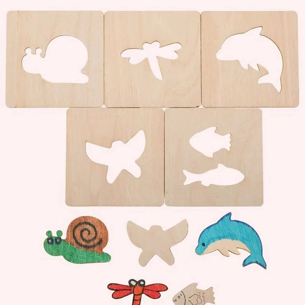 20Pcs Montessori Kids Toys Drawing Toys Wooden DIY Painting Template Stencils Learning Educational Toys for Children Gift
