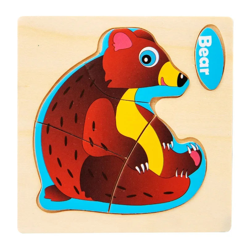 3D Wooden Puzzle Jigsaw Toys for Children Wood 3D Cartoon Animal Puzzles Intelligence Kids Early Educational Toys for Children