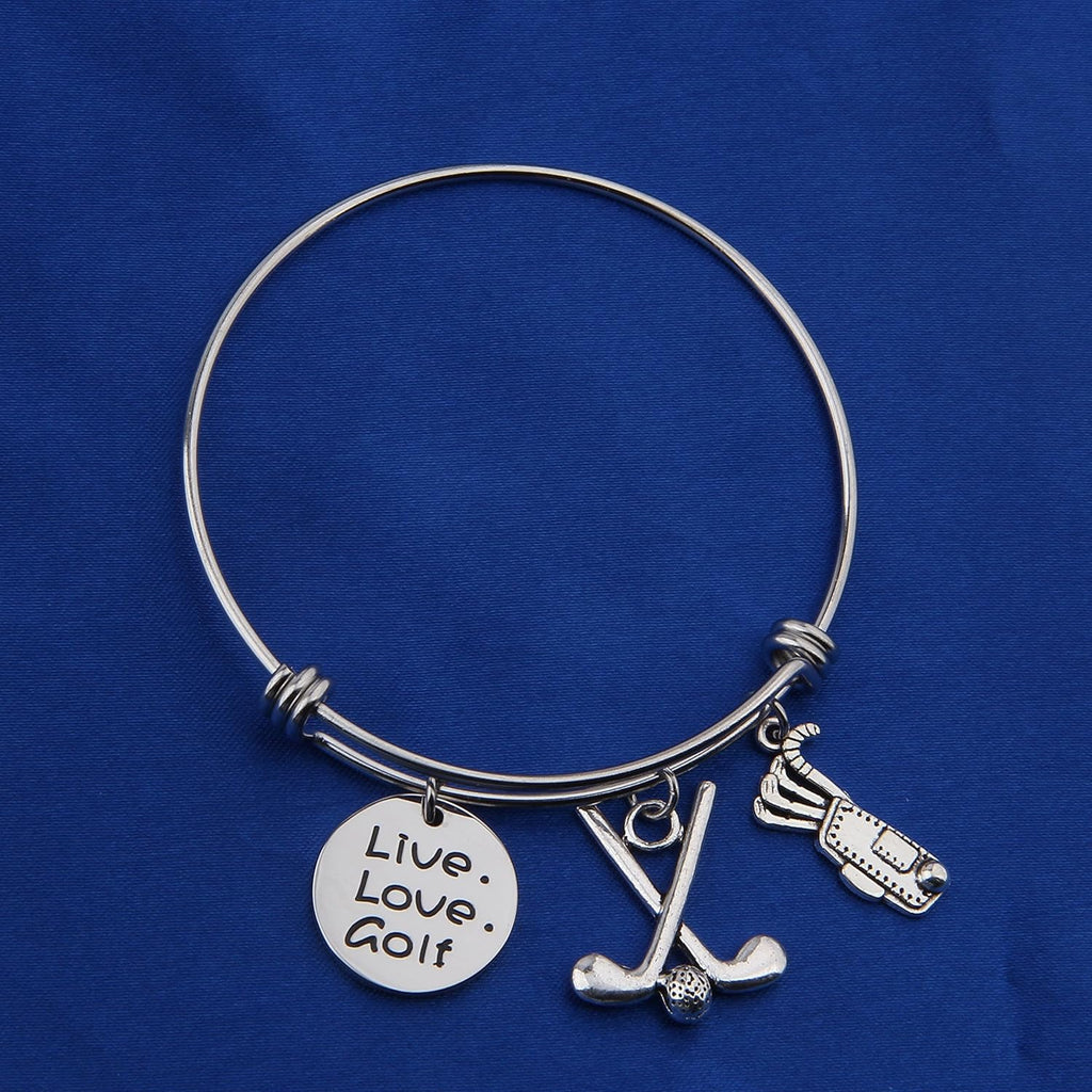 Golf Bracelet Live Love Golf Expandable Charm Bracelet Golf Jewelry Gift for Golf Lover/Golf Club/Golf Team（Silver）