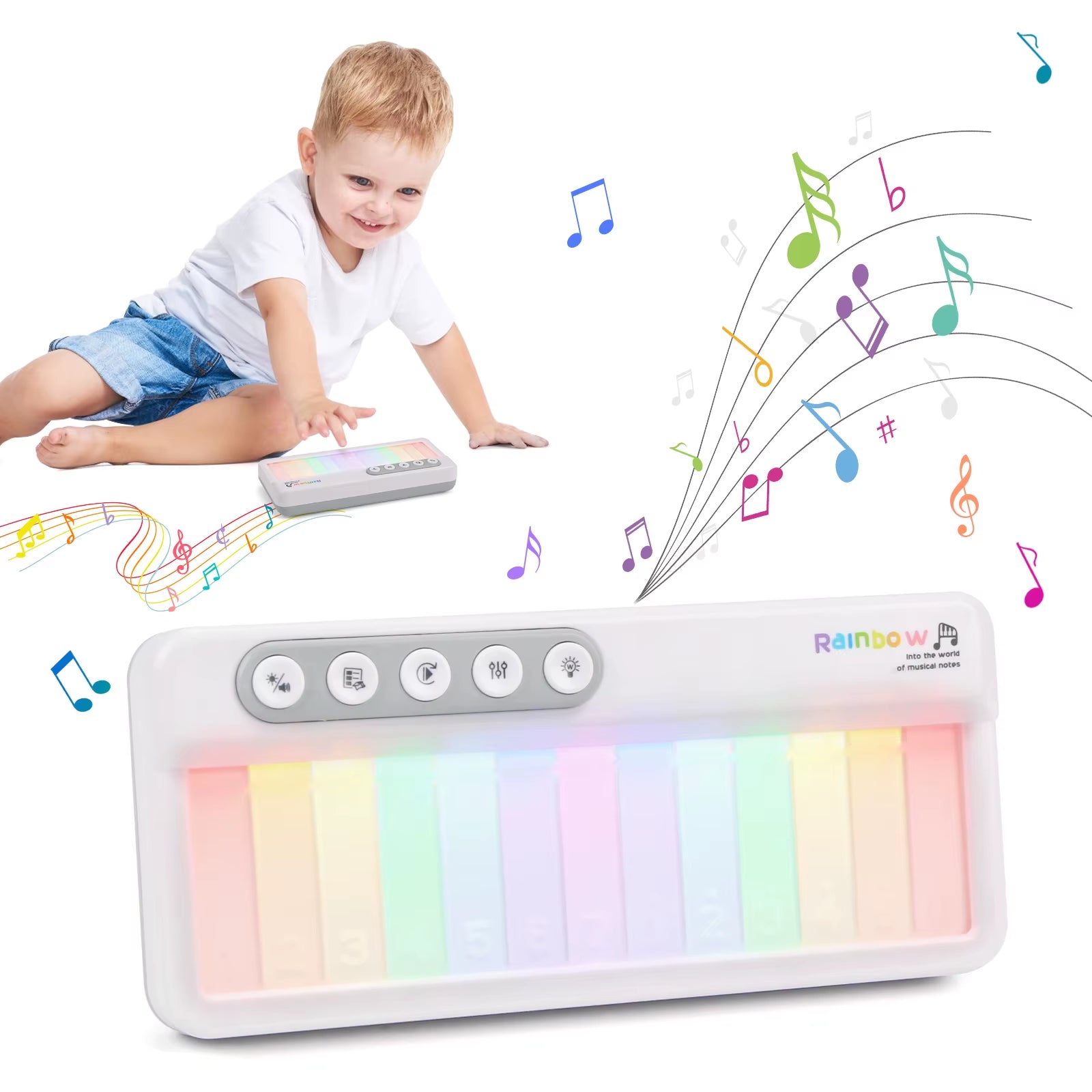 Rainbow Flashing Piano Toys Electronic Music Toys with 5 Instruments 13 Melody Portable Keyboard Toys Educational Toys for Kids