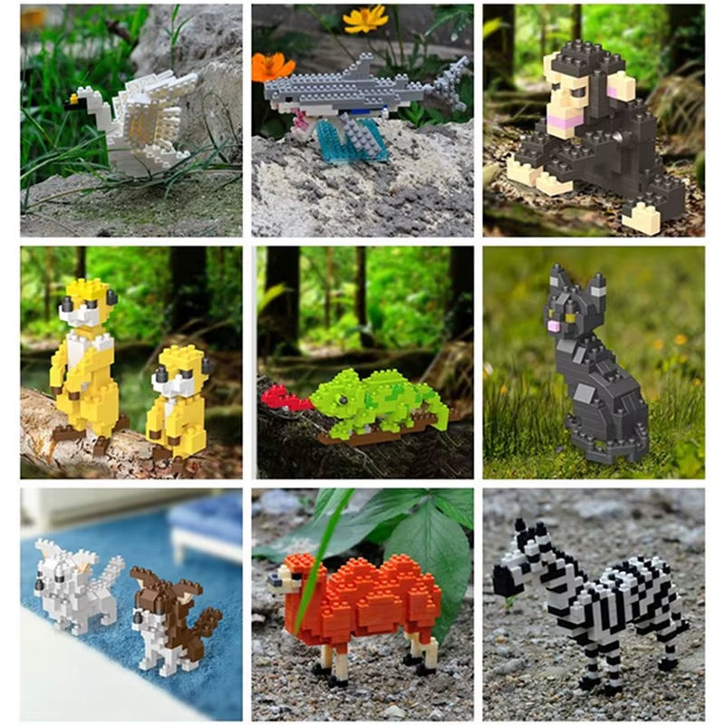 Kids Toy Mini Building Blocks Micro Bricks Eagle Moose Dog Cat Bird Animals 3D Model Bag Gifts Educational Toys for Children