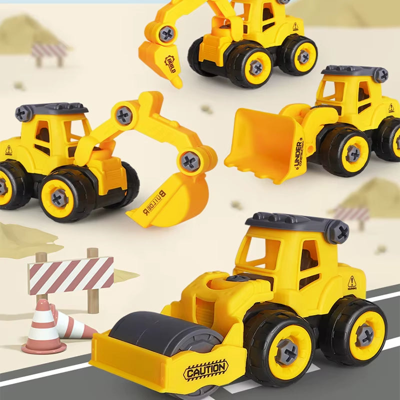 4/8PCS Engineering Vehicle Toys Construction Excavator Tractor Bulldozer Models Kids Toy Car DIY Detachable Game Boys Toys Gifts