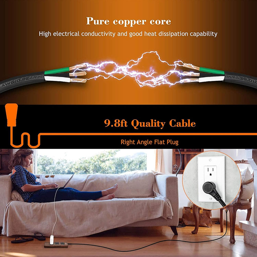 10Ft Extension Cord with USB Ports,  Flat Plug Brown Power Strip Surge Protector 3 Widely Spaced Outlets, Electrical Outlet Extender, Desktop Charging Station, Walnut Wood Grain