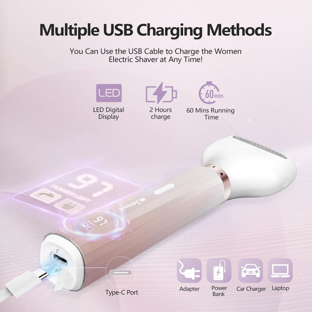 Electric Razors Shavers for Women, Bikini Trimmer 5 in 1 Lady Electric Shaver Razor Wet/Dry Face Razors for Face Nose Eyebrow Arms Armpit Legs Pubic Hair Area Painless Facial Hair Removal for Women