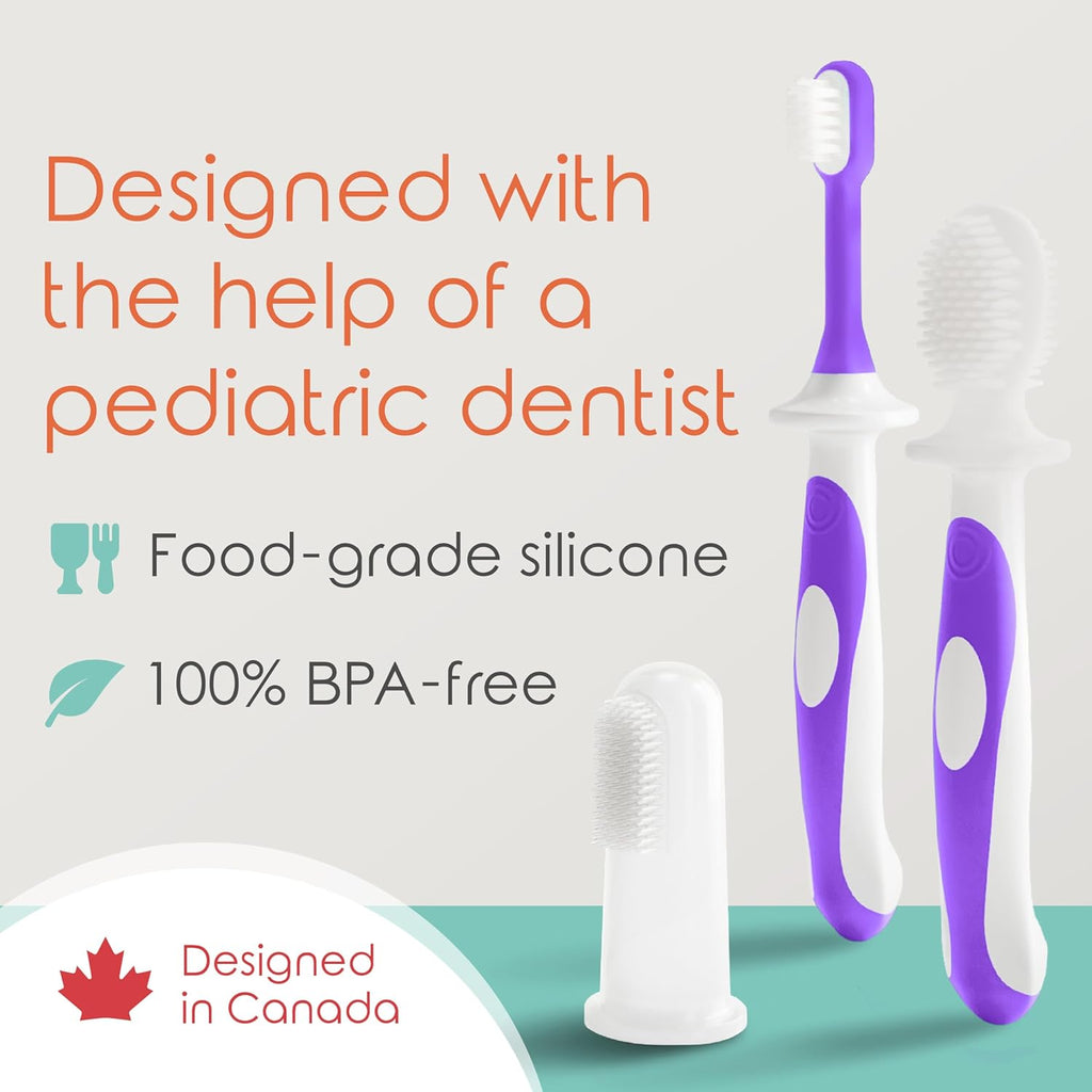 Baby Toothbrush & Toddler Toothbrush Set (0-2 Years) - Bpa-Free & Safety-Tested, 2023 Award Winner, Food-Grade Silicone (Purple)