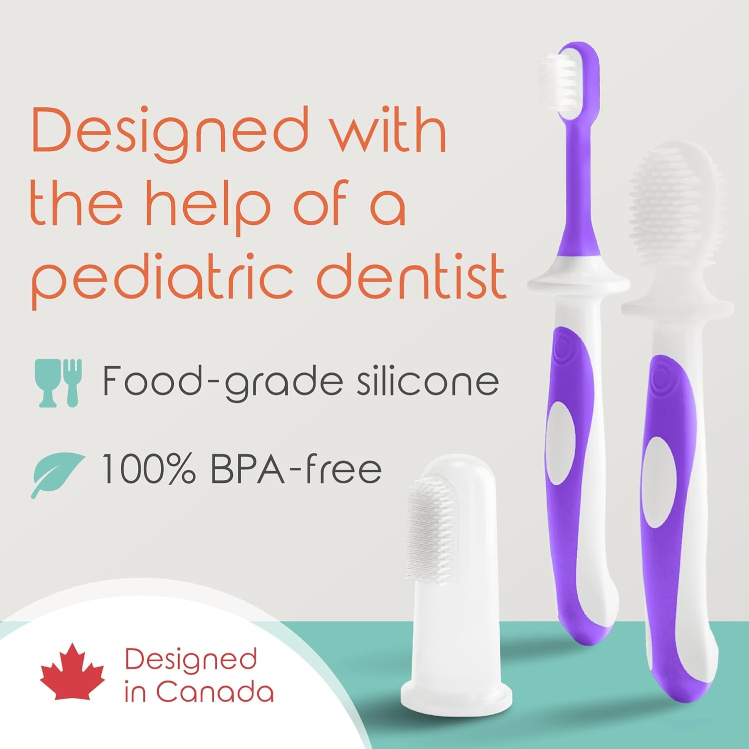 Baby Toothbrush & Toddler Toothbrush Set (0-2 Years) - Bpa-Free & Safety-Tested, 2023 Award Winner, Food-Grade Silicone (Purple)