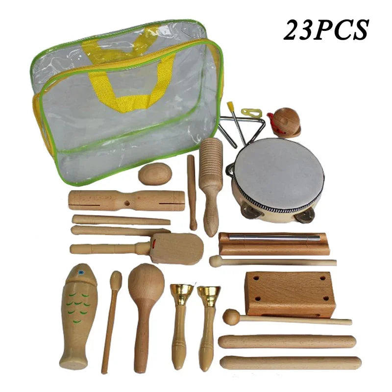 Kids Wooden Music Instruments Set Toys Montessori Sensory Toys Sand Drum Hammer Instrument Percussion Preschool Educational Toys