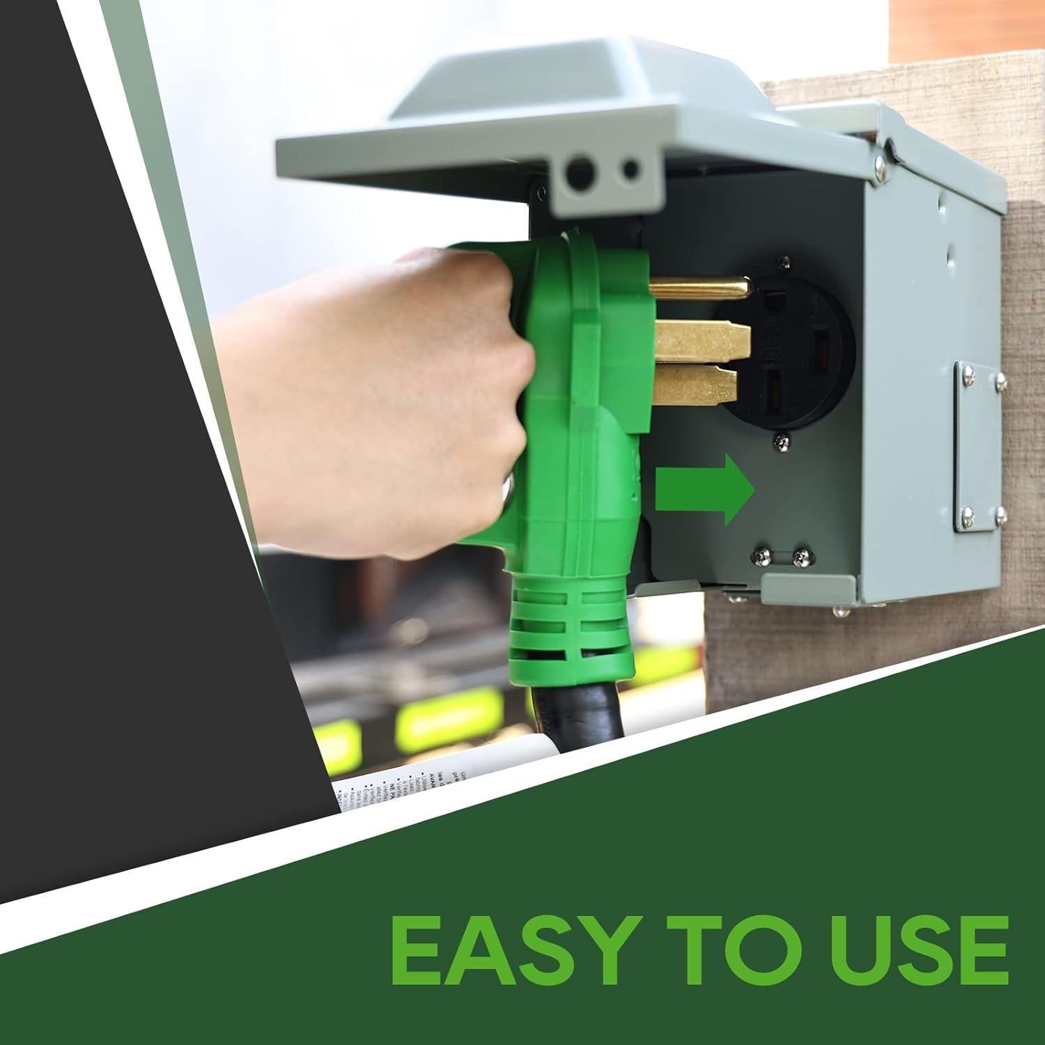 50 Amp 50 Foot RV/EV Extension Cord, NEMA 14-50P/R Heavy Duty Extension Cord with LED Power Indicator and Cord Organizer, Green, ETL Listed