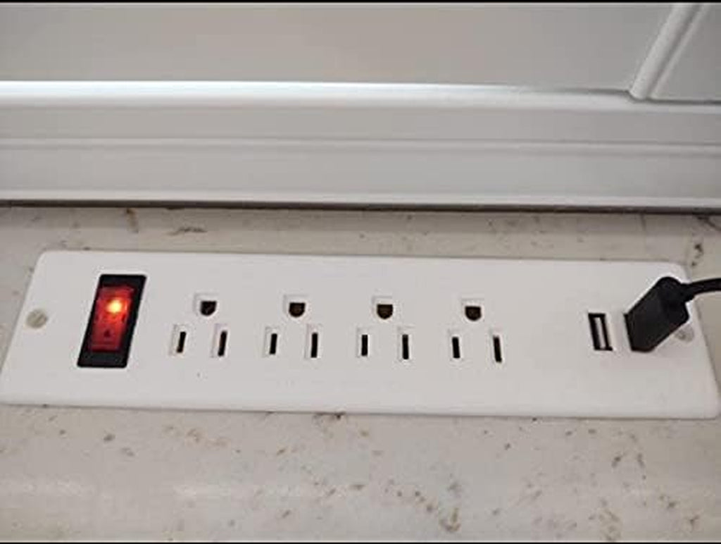 USB Power Strip Recessed Power Socket Mountable Outlet Extender Multiple Protection 4 Outlet 2 USB Built in Conference Desk Workbench