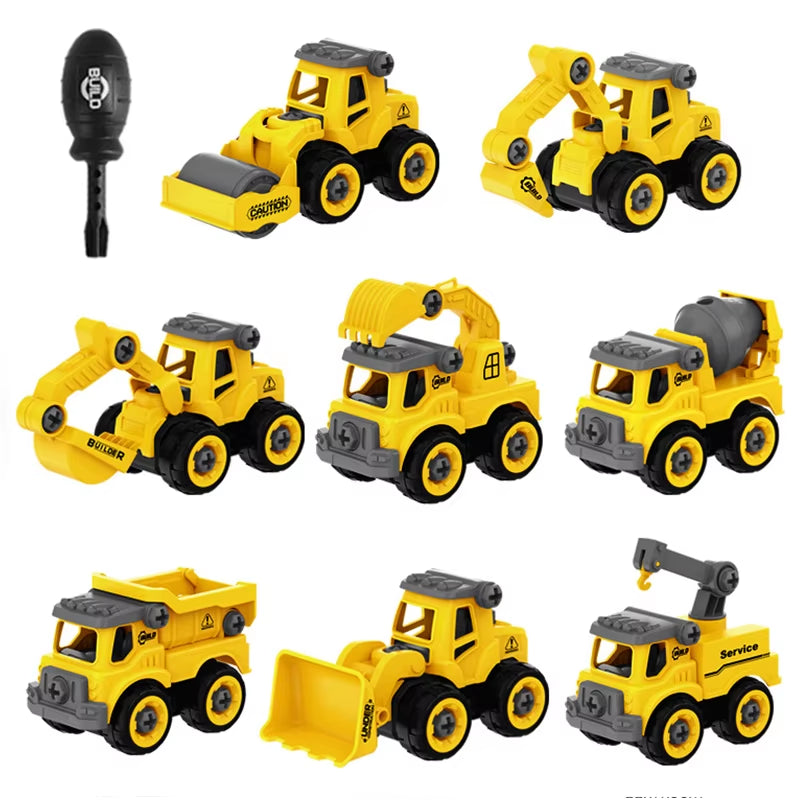 4/8PCS Engineering Vehicle Toys Construction Excavator Tractor Bulldozer Models Kids Toy Car DIY Detachable Game Boys Toys Gifts