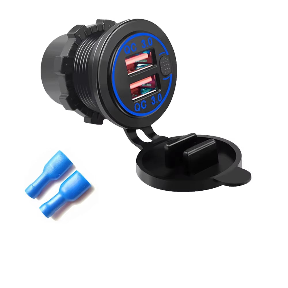 78W Dual PD QC3.0 Car Charger Socket Accessory Waterproof Quick Charge 3.0 Socket Power Outlet for 12V/24V Motorcycle Truck Boat