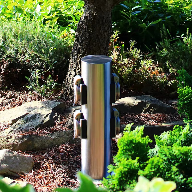 Outdoor Garden Socket 4-Way EU Sockets Waterproof Energy Column Multi-Socket Spike for Garden Décor Lawn Mower Electrical Outlet