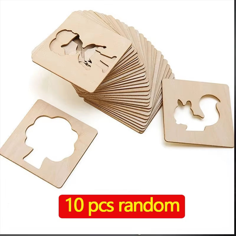 Kids Montessori Toys Drawing Toys Wooden DIY Painting Template Stencils Learning Educational Toys for Children Christmas Gift