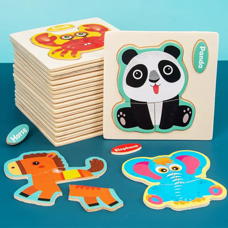 3D Wooden Puzzle Jigsaw Toys for Children Wood 3D Cartoon Animal Puzzles Intelligence Kids Early Educational Toys for Children