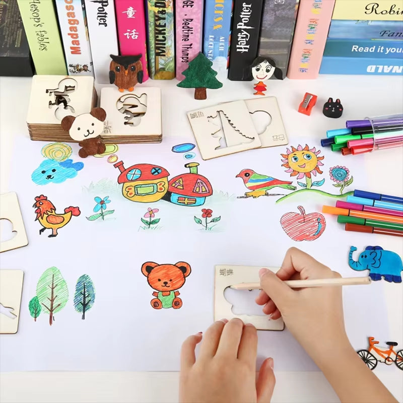 10-20Pcs Wooden DIY Kids Drawing Toys Painting Stencils Template Craft Toys Puzzle Educational Toys for Children Gifts