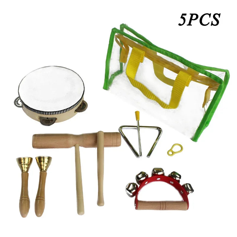 Kids Wooden Music Instruments Set Toys Montessori Sensory Toys Sand Drum Hammer Instrument Percussion Preschool Educational Toys