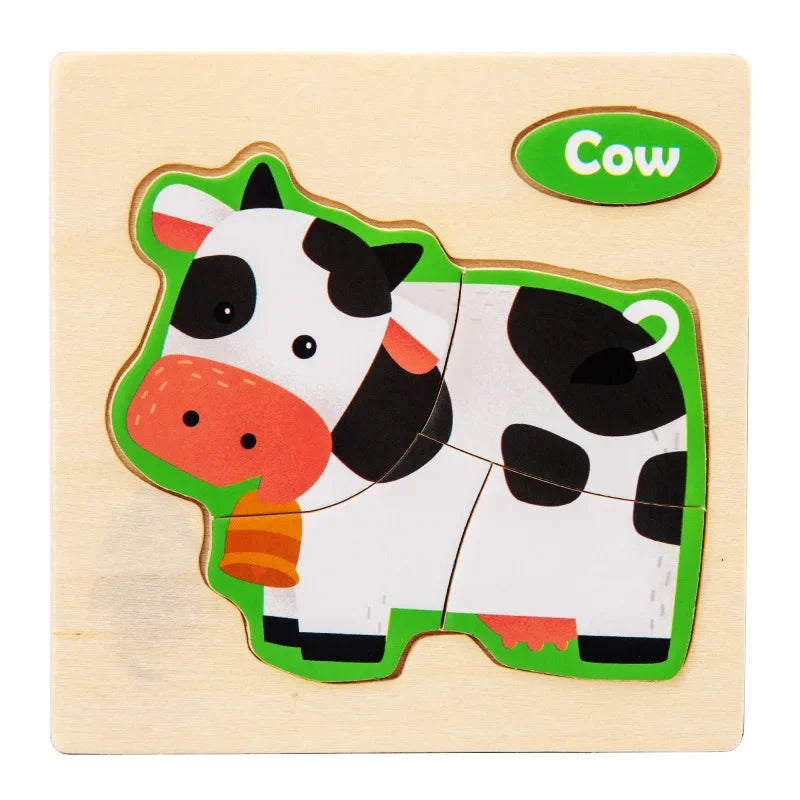 3D Wooden Puzzle Jigsaw Toys for Children Wood 3D Cartoon Animal Puzzles Intelligence Kids Early Educational Toys for Children