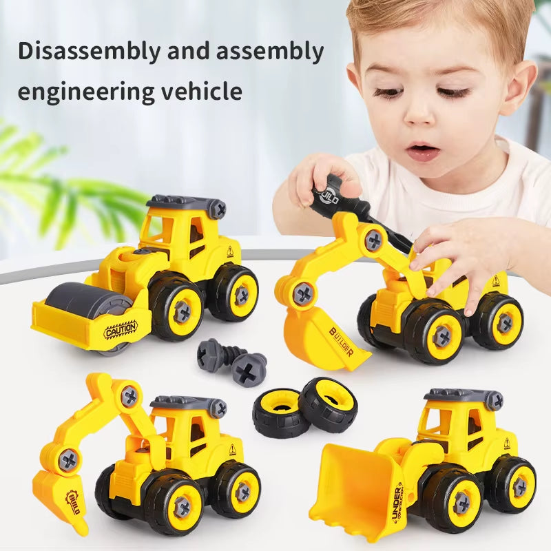4/8PCS Engineering Vehicle Toys Construction Excavator Tractor Bulldozer Models Kids Toy Car DIY Detachable Game Boys Toys Gifts