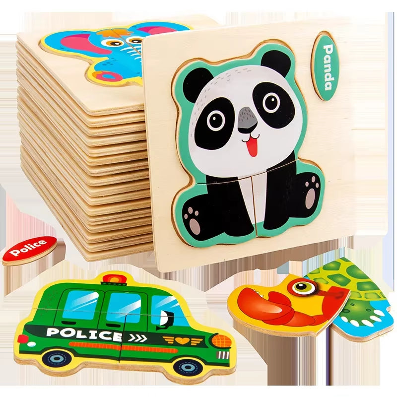 3D Wooden Puzzle Jigsaw Toys for Children Wood 3D Cartoon Animal Puzzles Intelligence Kids Early Educational Toys for Children