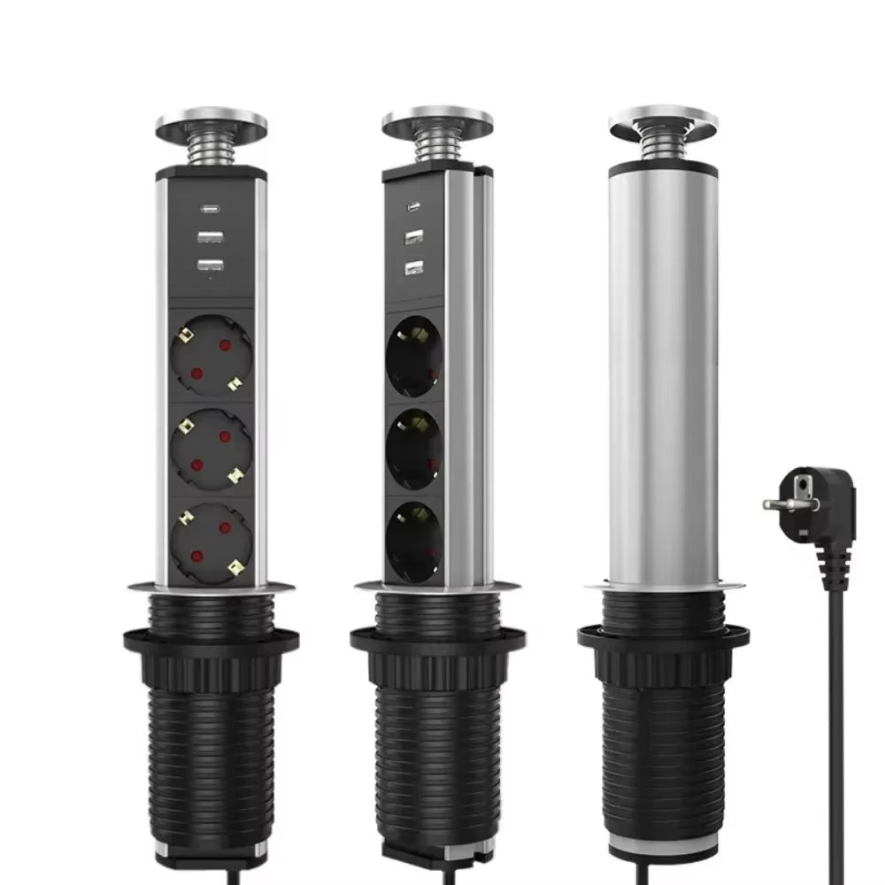 Table Socket Pop up Pull Power Point USB Type-C Charge Tabletop EU Electrical Plug Outlet Hidden for Office Kitchen Home