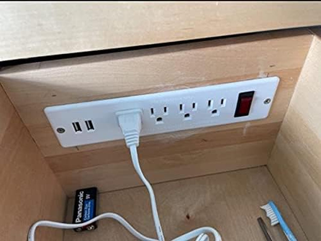 USB Power Strip Recessed Power Socket Mountable Outlet Extender Multiple Protection 4 Outlet 2 USB Built in Conference Desk Workbench