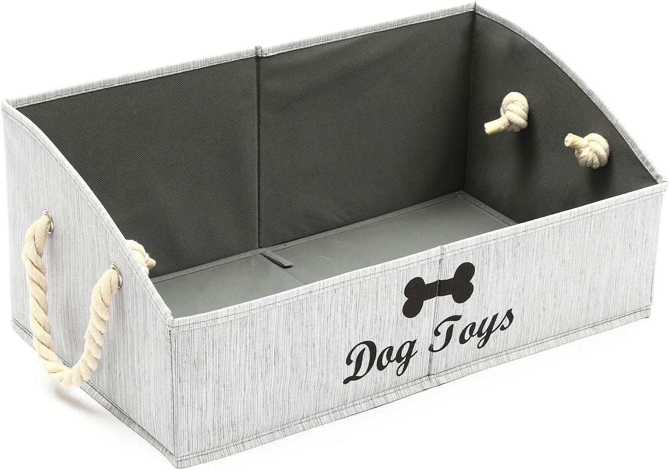 Large Dog Toys Storage Bins-Foldable Fabric Trapezoid Organizer Boxes with Weave Rope Handle,Collapsible Basket for Shelves,Dog Apparel(Gray-Dog)