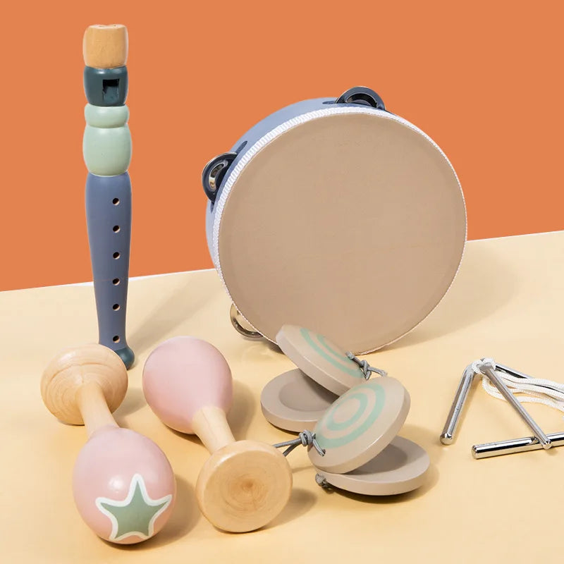 Kids Wooden Music Instruments Set Toys Montessori Sensory Toys Sand Drum Hammer Instrument Percussion Preschool Educational Toys