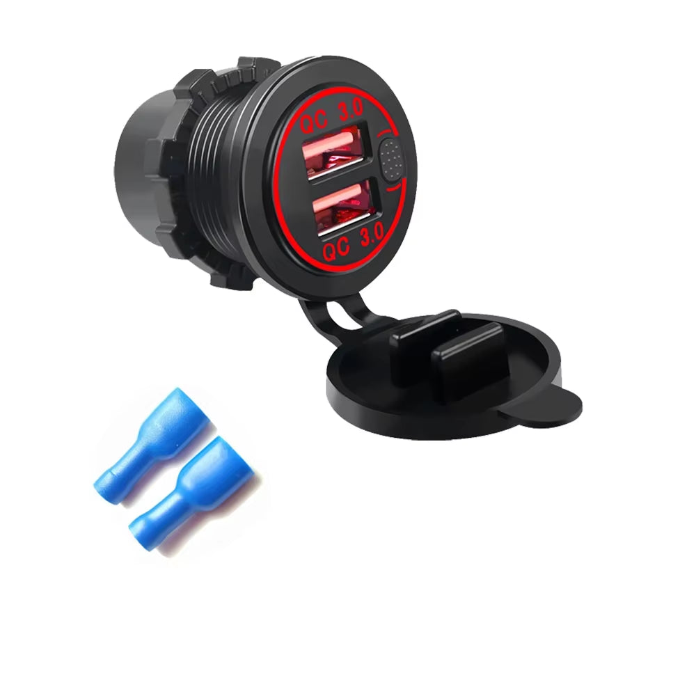 78W Dual PD QC3.0 Car Charger Socket Accessory Waterproof Quick Charge 3.0 Socket Power Outlet for 12V/24V Motorcycle Truck Boat