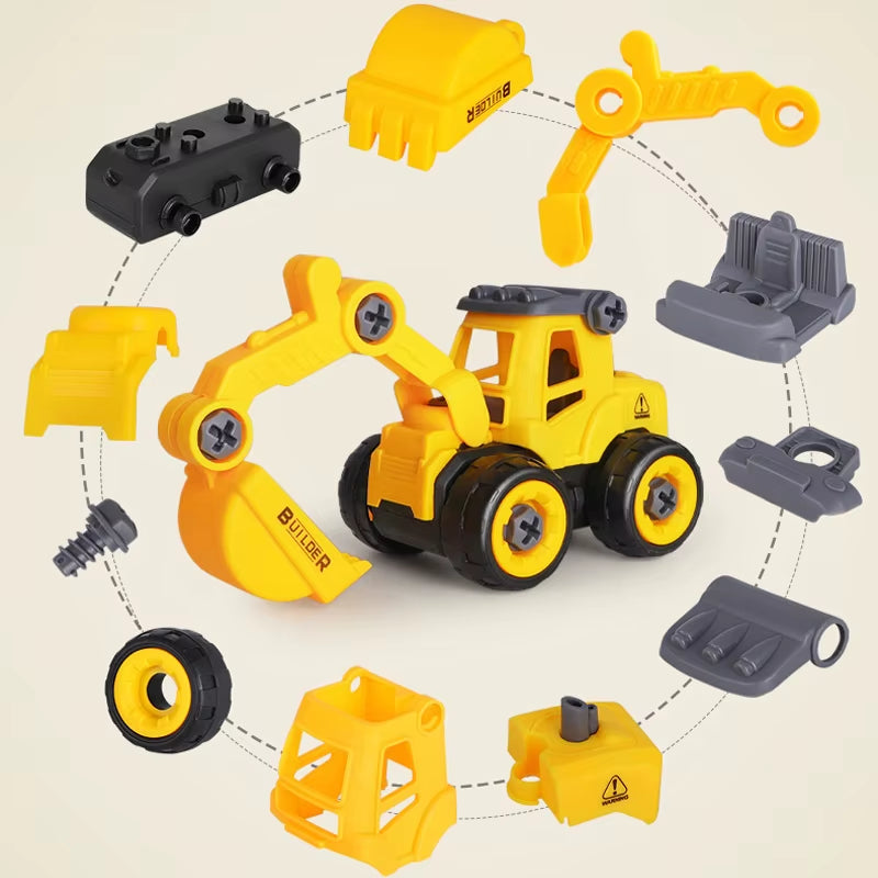 4/8PCS Engineering Vehicle Toys Construction Excavator Tractor Bulldozer Models Kids Toy Car DIY Detachable Game Boys Toys Gifts