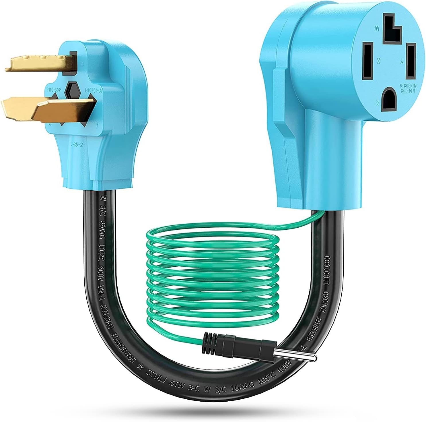 Dryer Adapter 4 Prong to 3 Prong, 4P Newer Dryer to 3P Older House, Dryer Convert Cord NEMA 10-30P Plug to 14-30R Receptacle, 220V 30 Amp 10 AWG STW Blue with Safety Ground Wire, ETL Listed