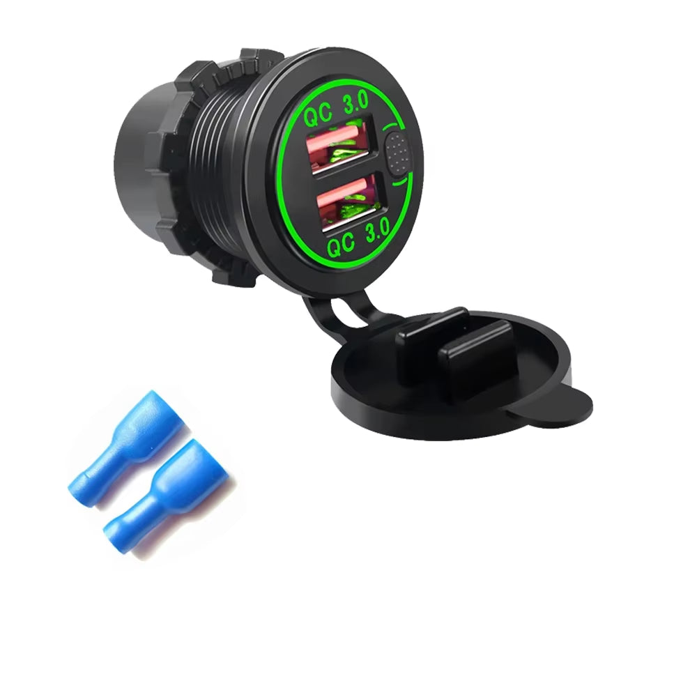 78W Dual PD QC3.0 Car Charger Socket Accessory Waterproof Quick Charge 3.0 Socket Power Outlet for 12V/24V Motorcycle Truck Boat