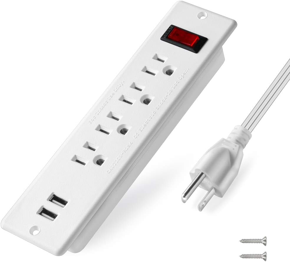 USB Power Strip Recessed Power Socket Mountable Outlet Extender Multiple Protection 4 Outlet 2 USB Built in Conference Desk Workbench
