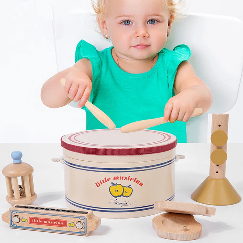 Kids Wooden Music Instruments Set Toys Montessori Sensory Toys Sand Drum Hammer Instrument Percussion Preschool Educational Toys