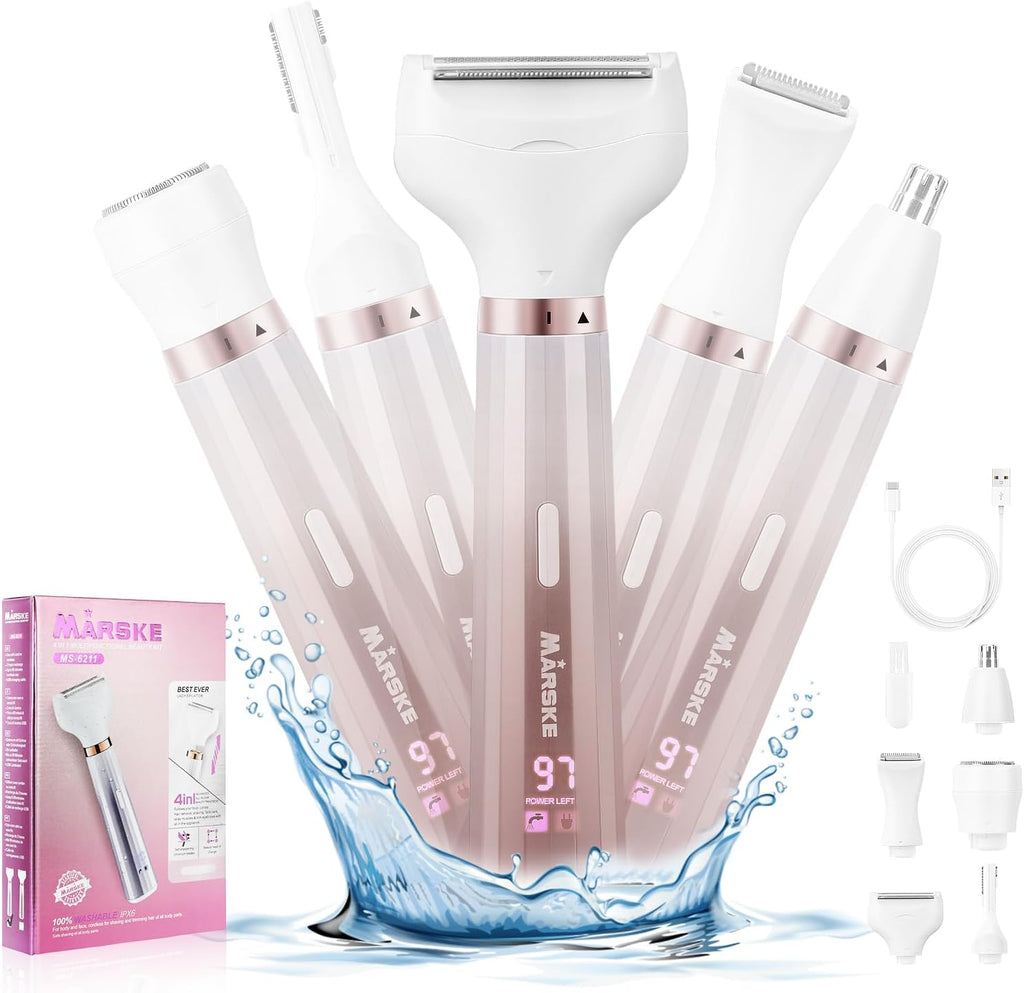 Electric Razors Shavers for Women, Bikini Trimmer 5 in 1 Lady Electric Shaver Razor Wet/Dry Face Razors for Face Nose Eyebrow Arms Armpit Legs Pubic Hair Area Painless Facial Hair Removal for Women