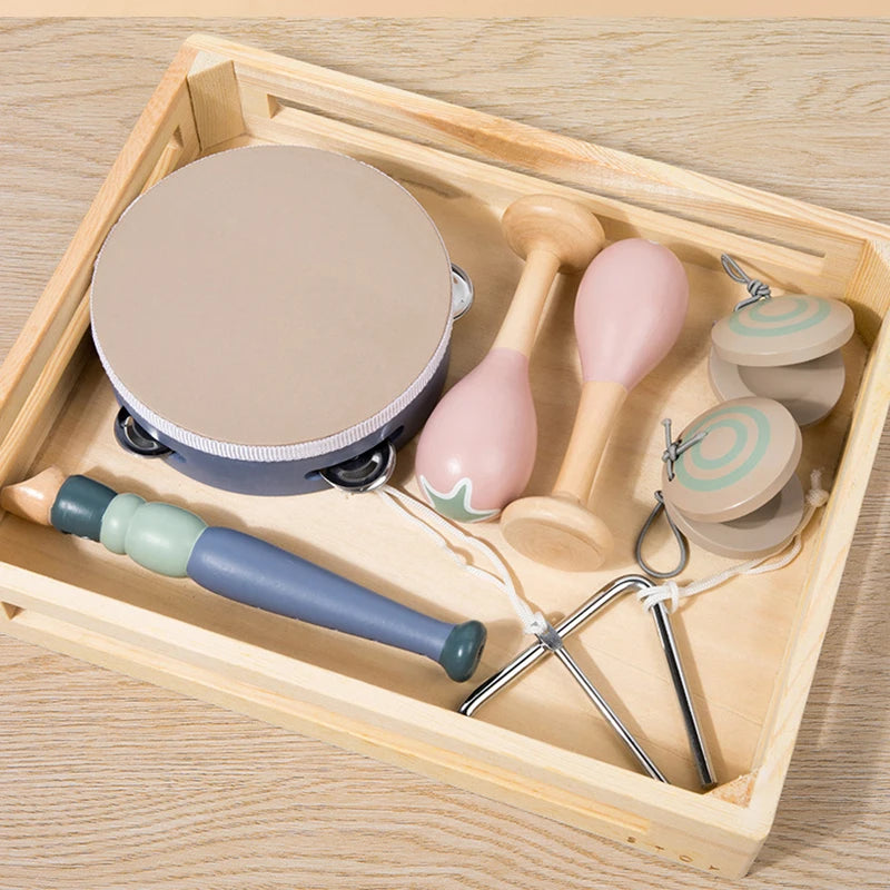 Kids Wooden Music Instruments Set Toys Montessori Sensory Toys Sand Drum Hammer Instrument Percussion Preschool Educational Toys