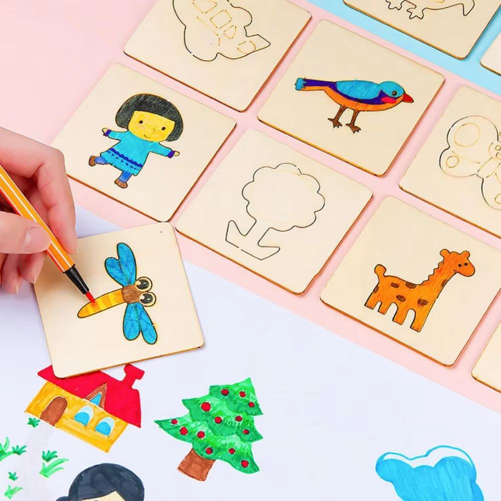 Kids Montessori Toys Drawing Toys Wooden DIY Painting Template Stencils Learning Educational Toys for Children Christmas Gift