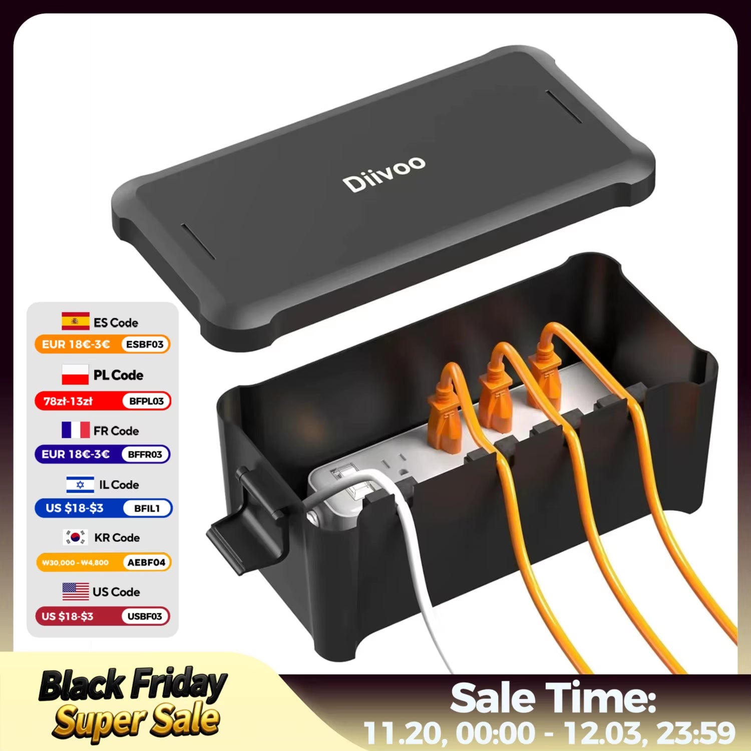 Diivoo Waterproof Electrical Box outside Cable Connection Socket Enclosure Outdoor Extension Cord Connection Box for Garden