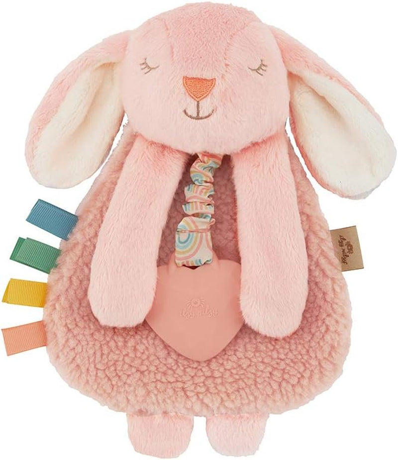 - Itzy Lovey Including Teether - Baby Lovey with Teether, Textured Ribbons & Dangle Arms - Features Crinkle Sound, Sherpa Fabric and Minky Plush (Pink Bunny)