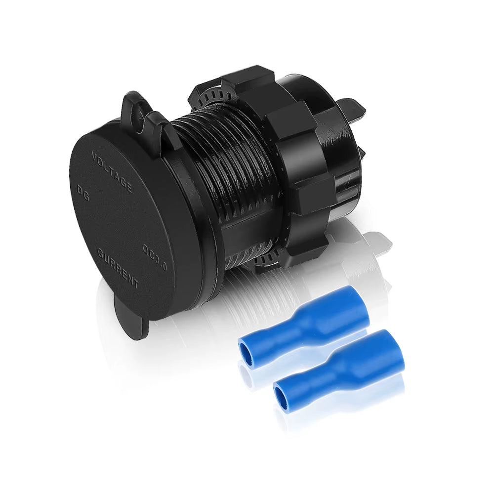 QC3.0 Car Charger Socket with Voltmeter Ammeter 12V/24V Waterproof Quick Charge Power Outlet Socket for Motorcycle Marine Boat