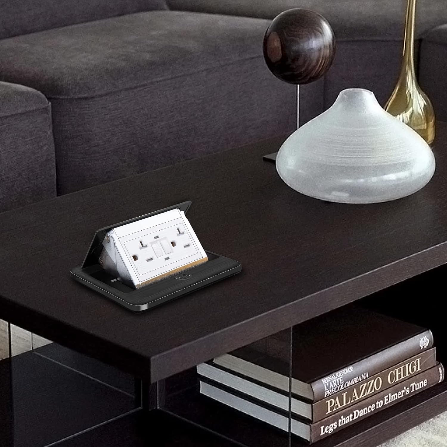 Recessed Floor Electrical Outlet Kit,Waterproof Electrical Outlet Covcer Box,Hidden GFCI Outlet+20A Tamper-Resistant Receptacle Outlet with Slow Elastic Damping，Etl Certified，Orb