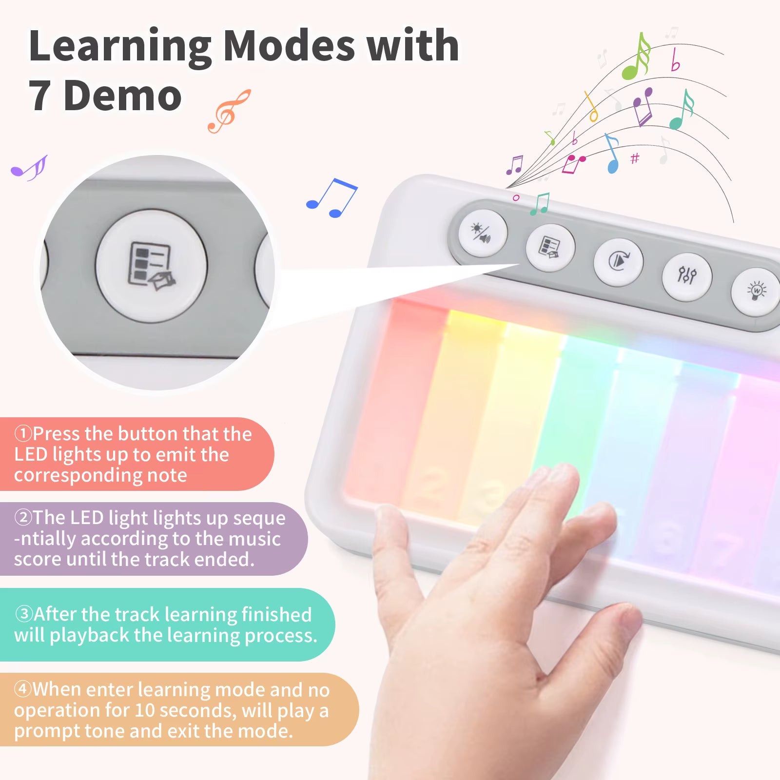 Rainbow Flashing Piano Toys Electronic Music Toys with 5 Instruments 13 Melody Portable Keyboard Toys Educational Toys for Kids