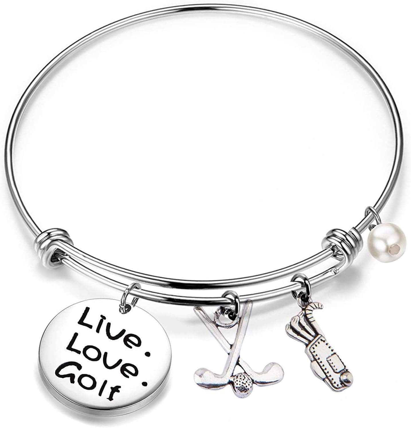 Golf Bracelet Live Love Golf Expandable Charm Bracelet Golf Jewelry Gift for Golf Lover/Golf Club/Golf Team（Silver）