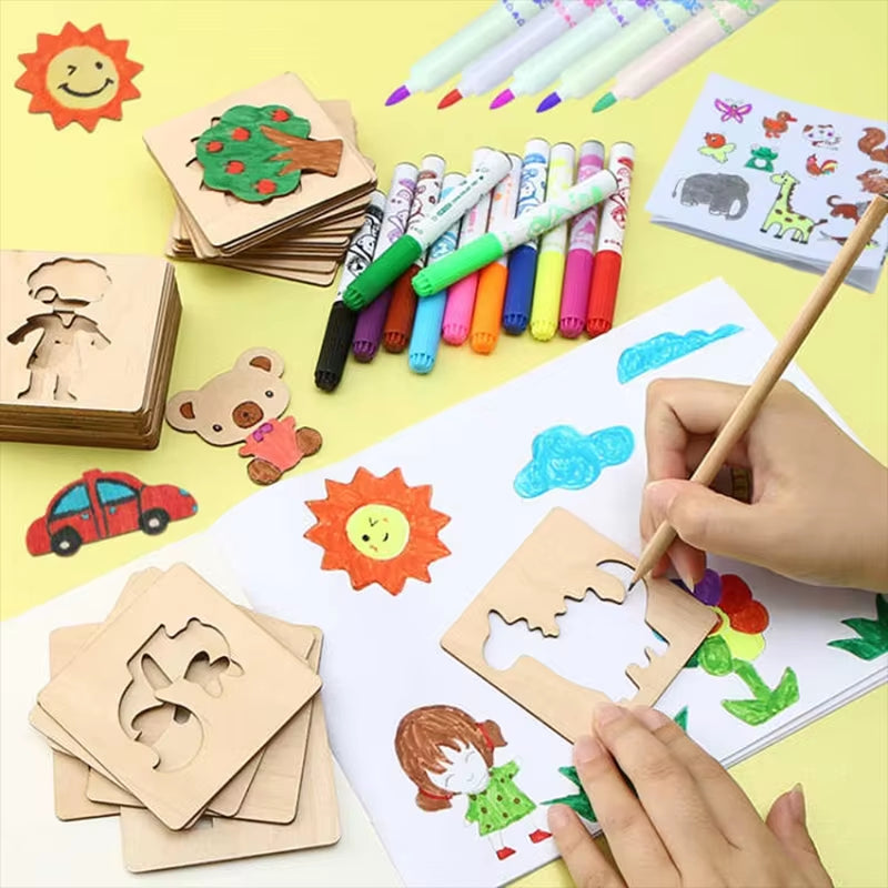 10-20Pcs Wooden DIY Kids Drawing Toys Painting Stencils Template Craft Toys Puzzle Educational Toys for Children Gifts