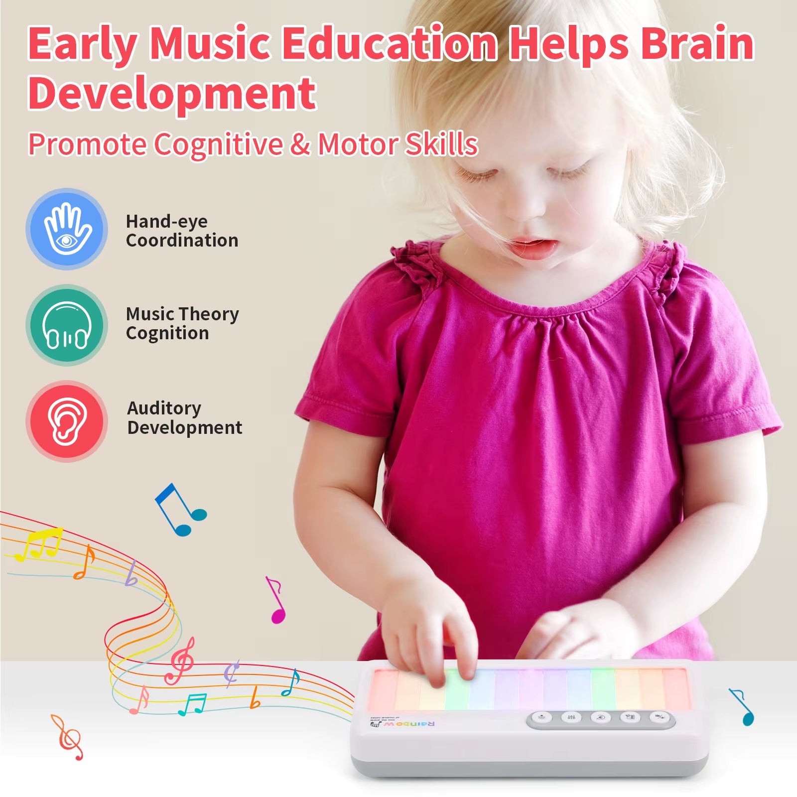 Rainbow Flashing Piano Toys Electronic Music Toys with 5 Instruments 13 Melody Portable Keyboard Toys Educational Toys for Kids