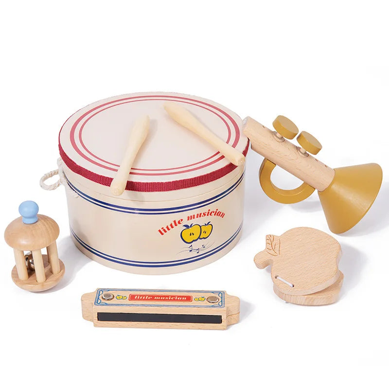 Kids Wooden Music Instruments Set Toys Montessori Sensory Toys Sand Drum Hammer Instrument Percussion Preschool Educational Toys